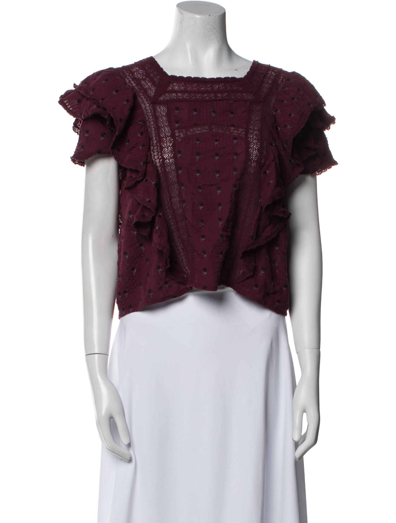 LoveShackFancy Square Neckline Short Sleeve Crop Top