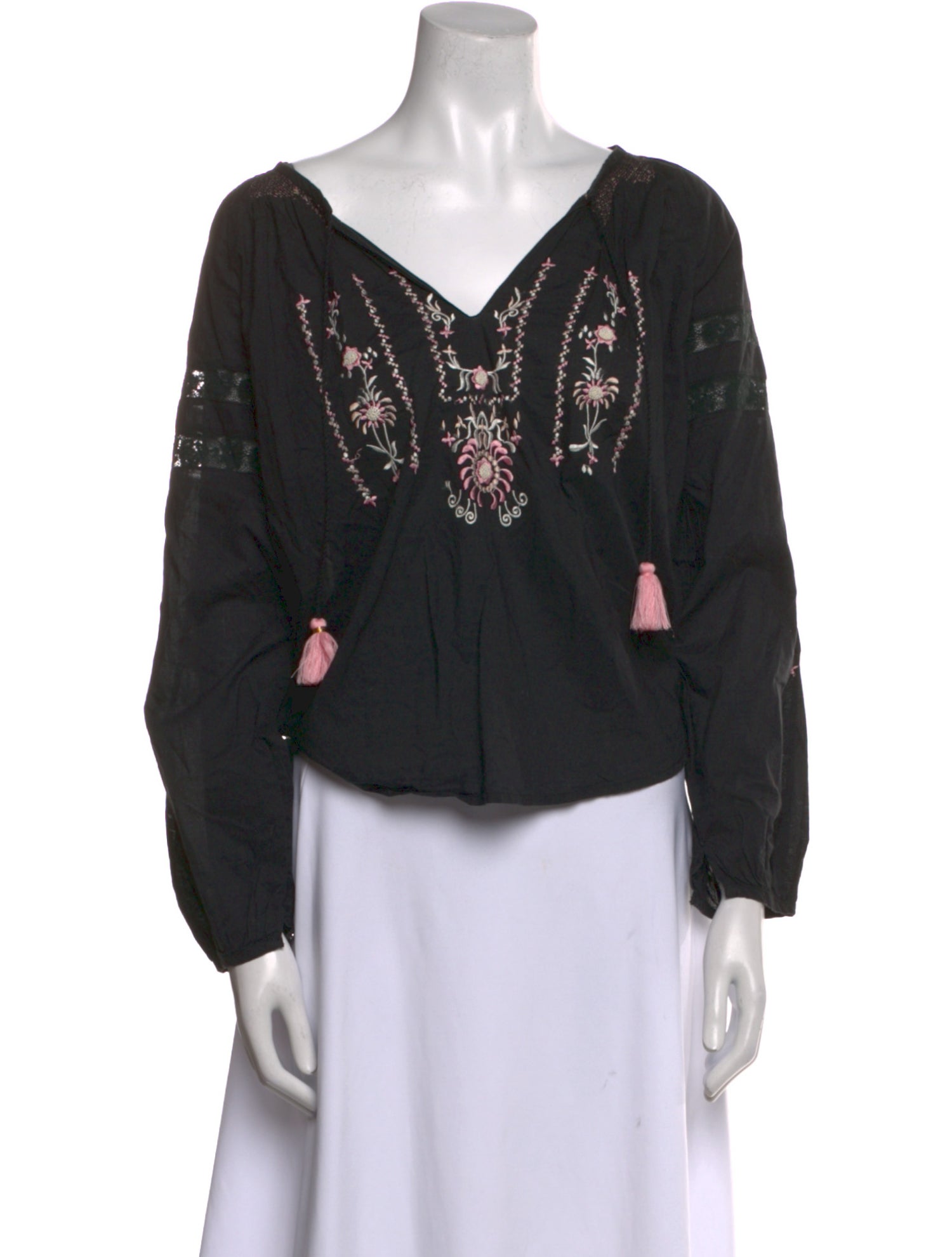 LoveShackFancy Graphic Print V-Neck Blouse