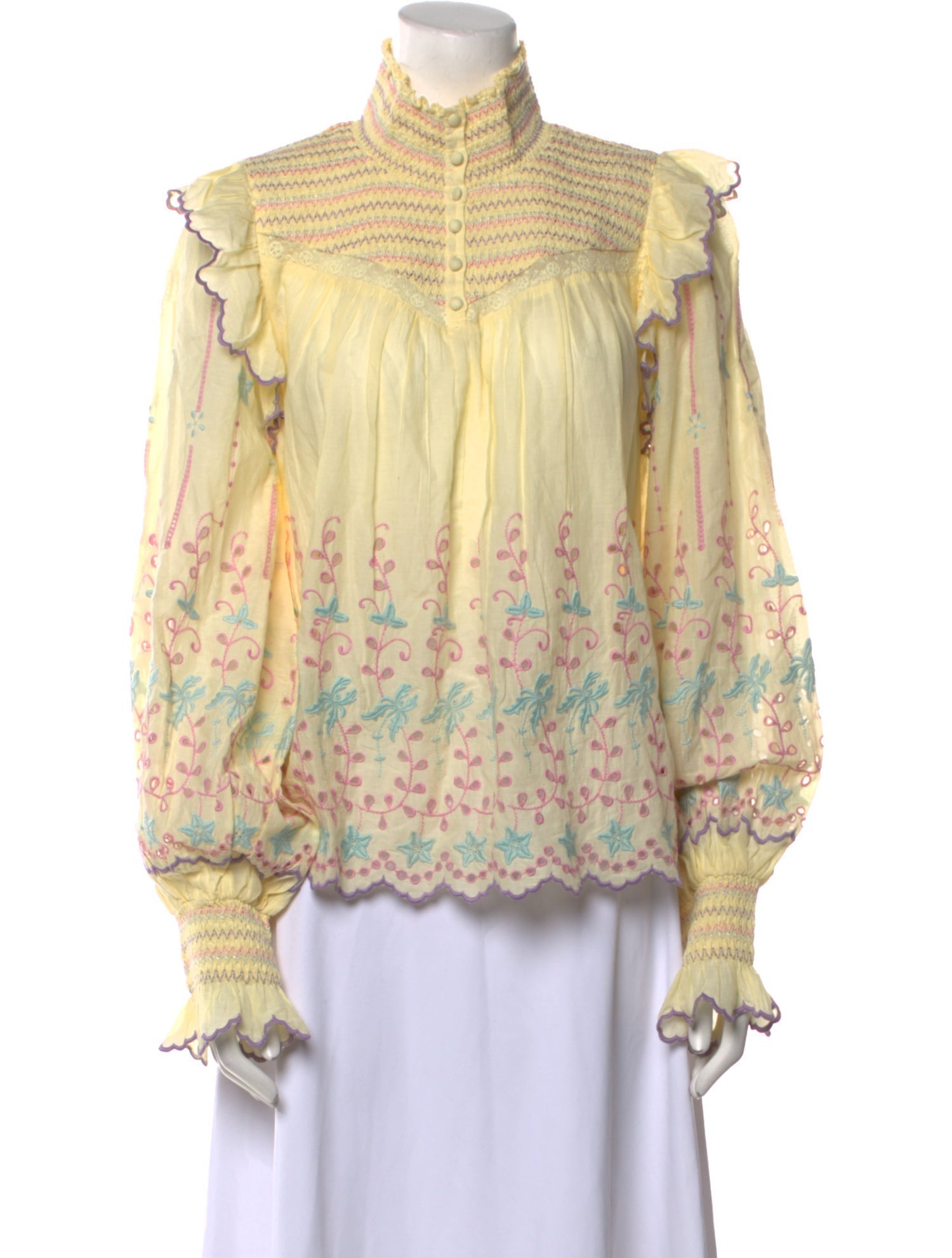 LoveShackFancy Patterned Mock Neck Blouse w/ Tags