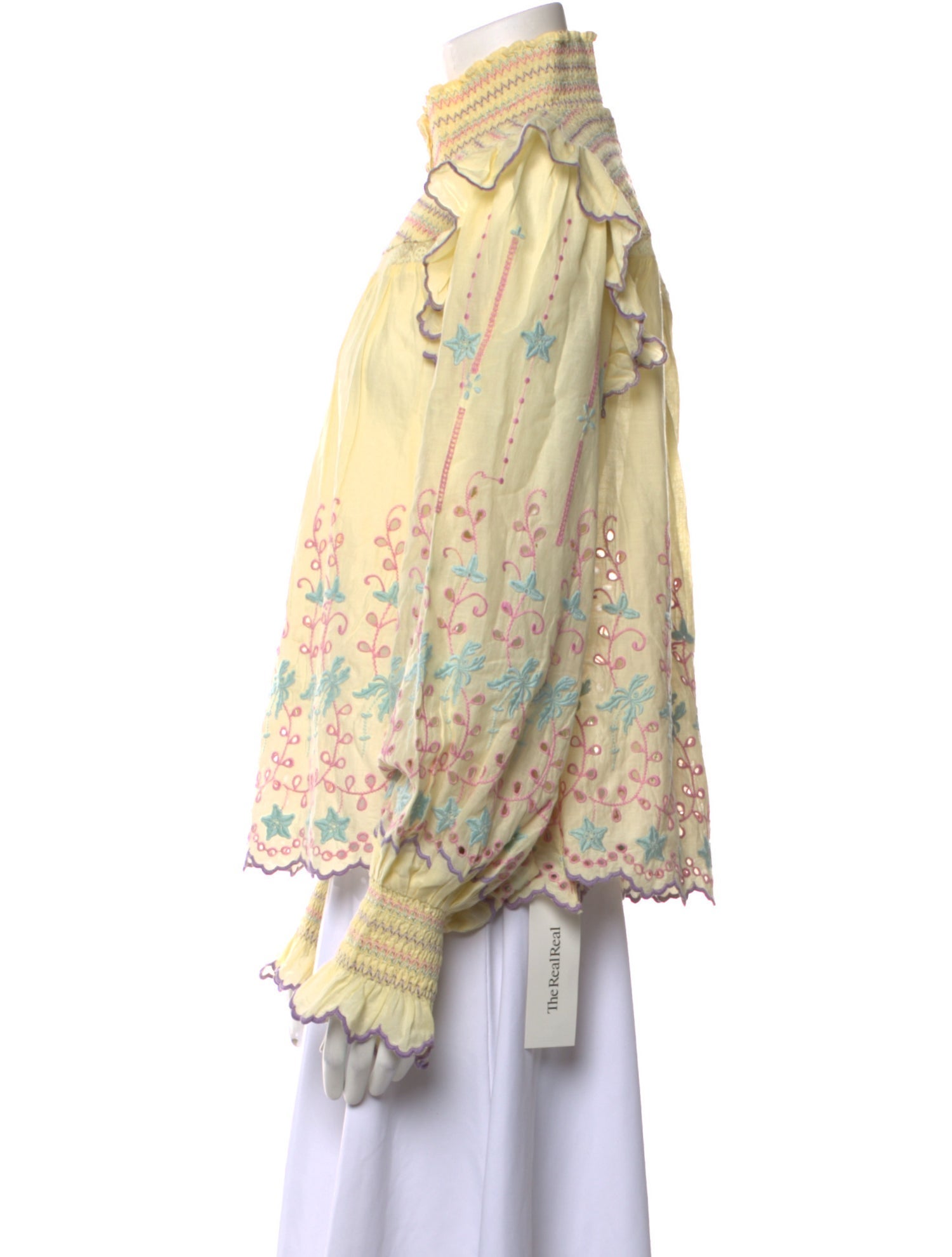 LoveShackFancy Patterned Mock Neck Blouse w/ Tags