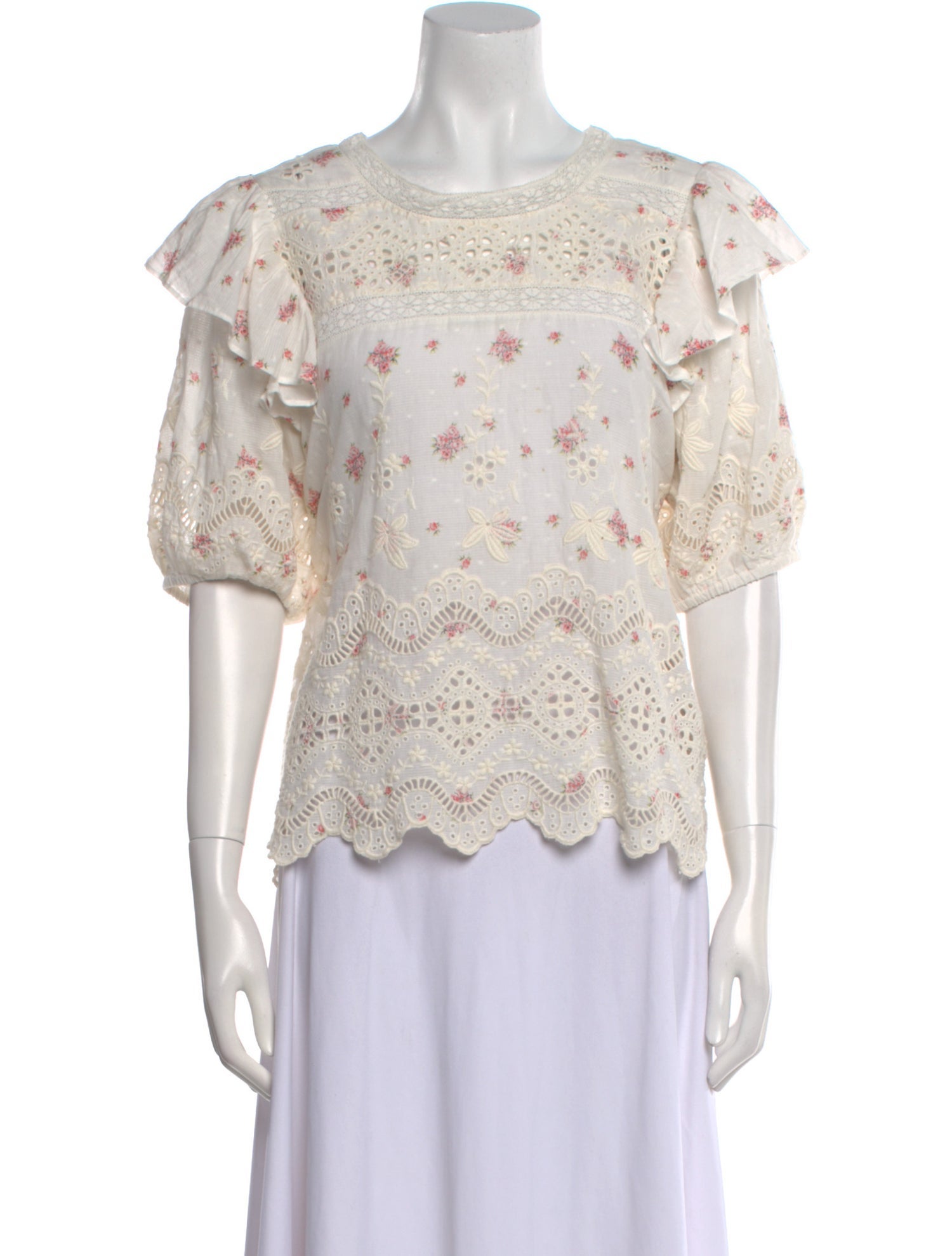 LoveShackFancy Lace Pattern Bateau Neckline Blouse