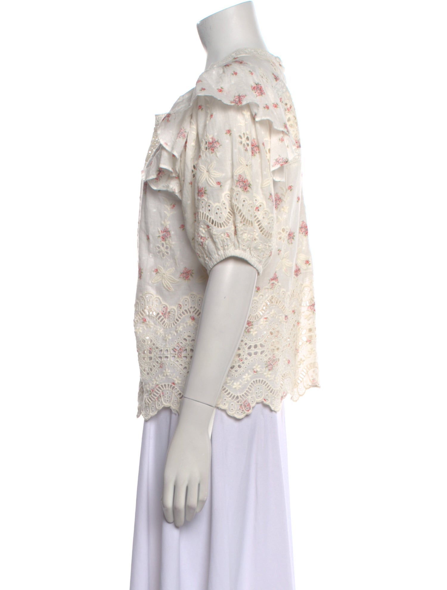 LoveShackFancy Lace Pattern Bateau Neckline Blouse