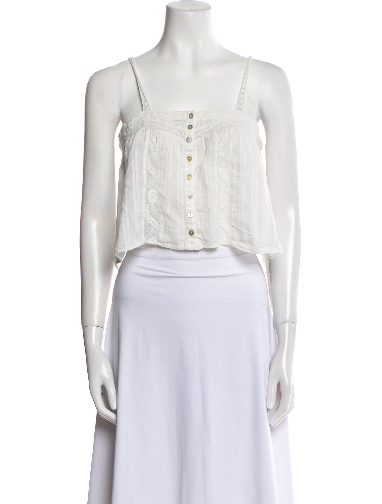 LoveShackFancy Square Neckline Sleeveless Crop Top