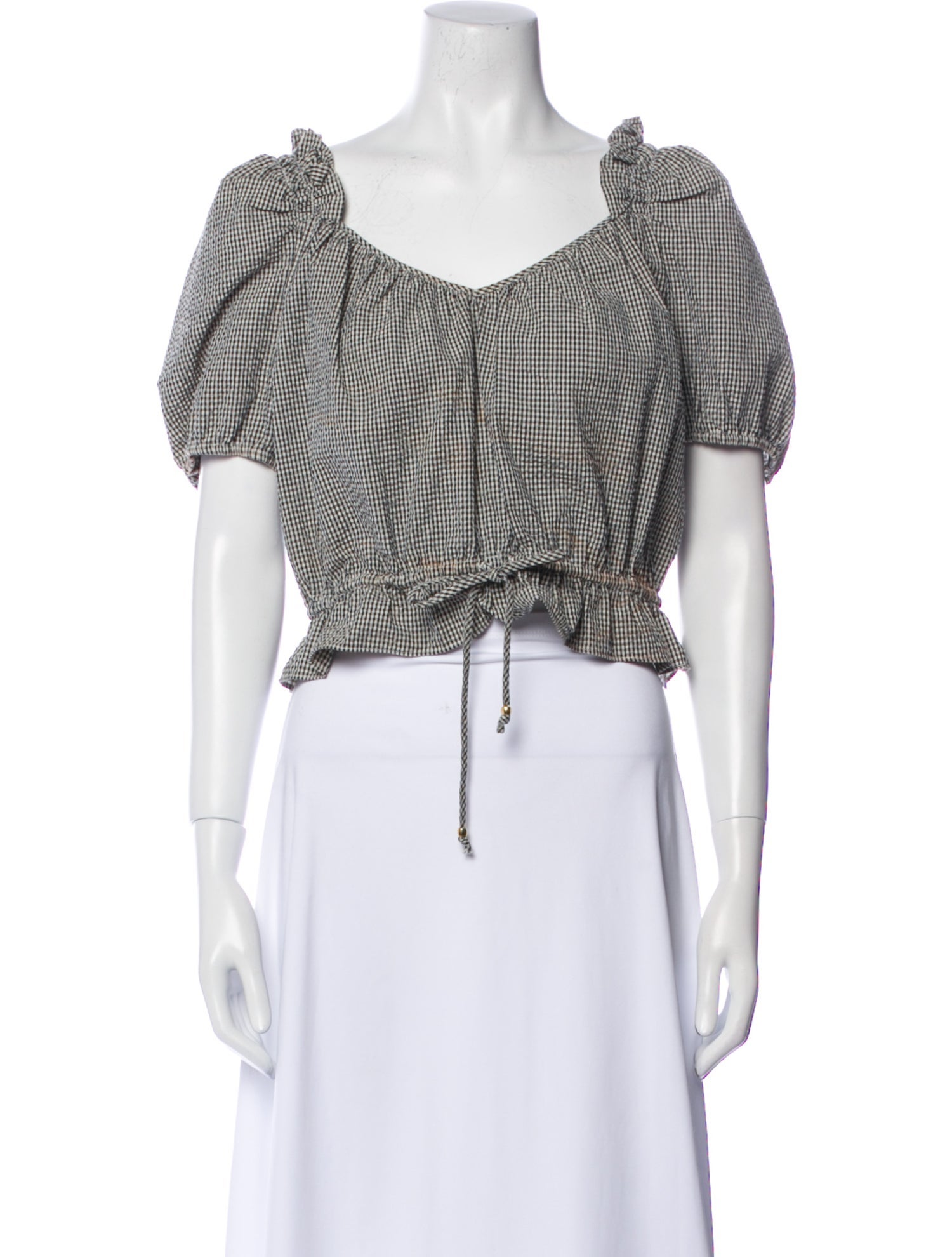 LoveShackFancy Plaid Print V-Neck Crop Top