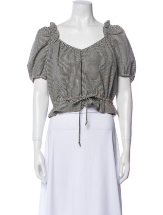 LoveShackFancy Plaid Print V-Neck Crop Top