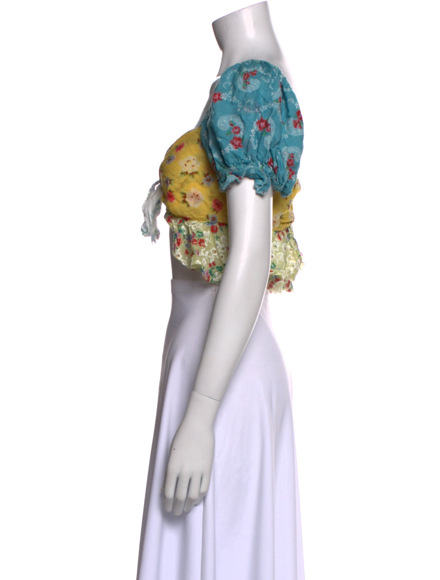 LoveShackFancy Floral Print V-Neck Crop Top