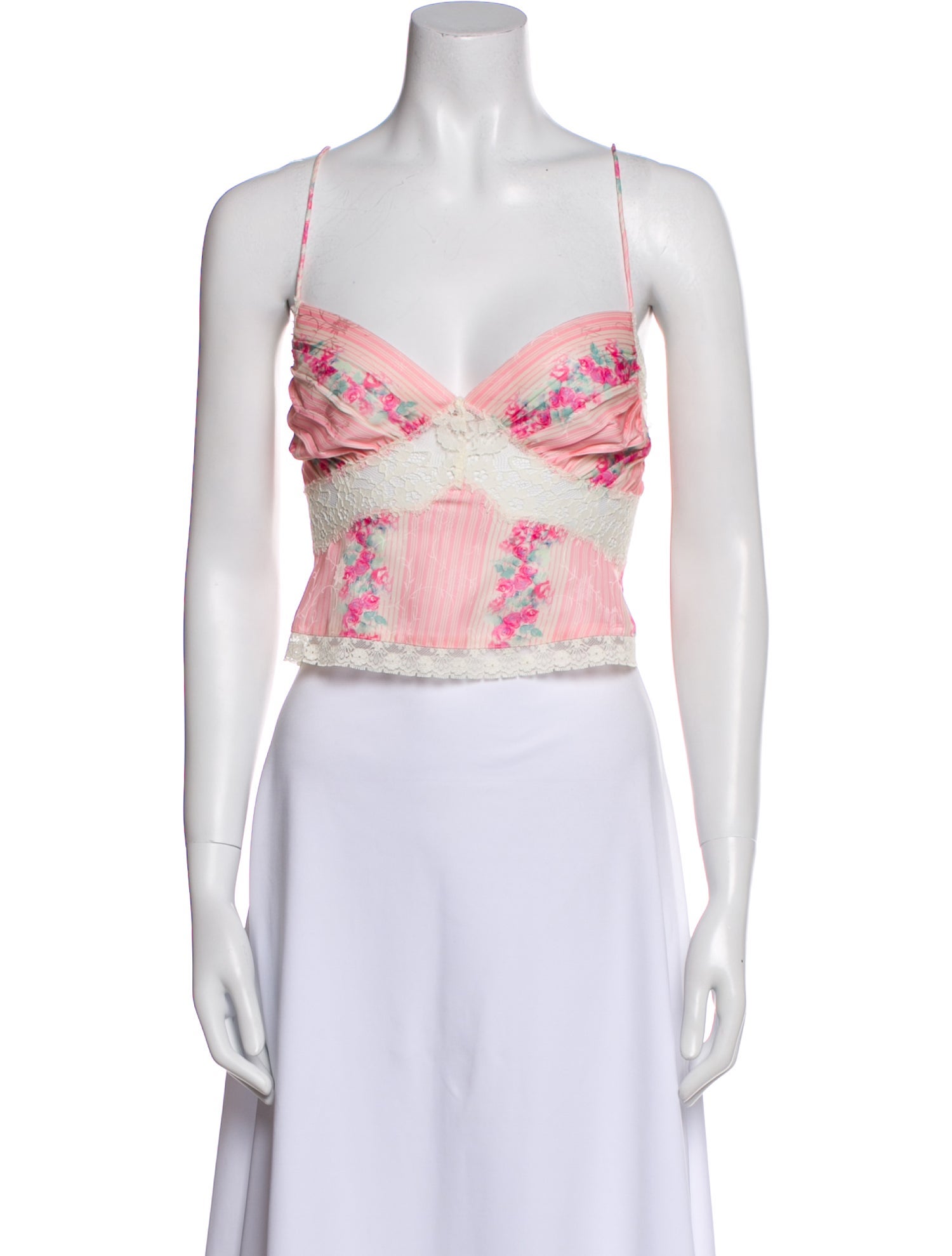 LoveShackFancy Floral Print V-Neck Crop Top