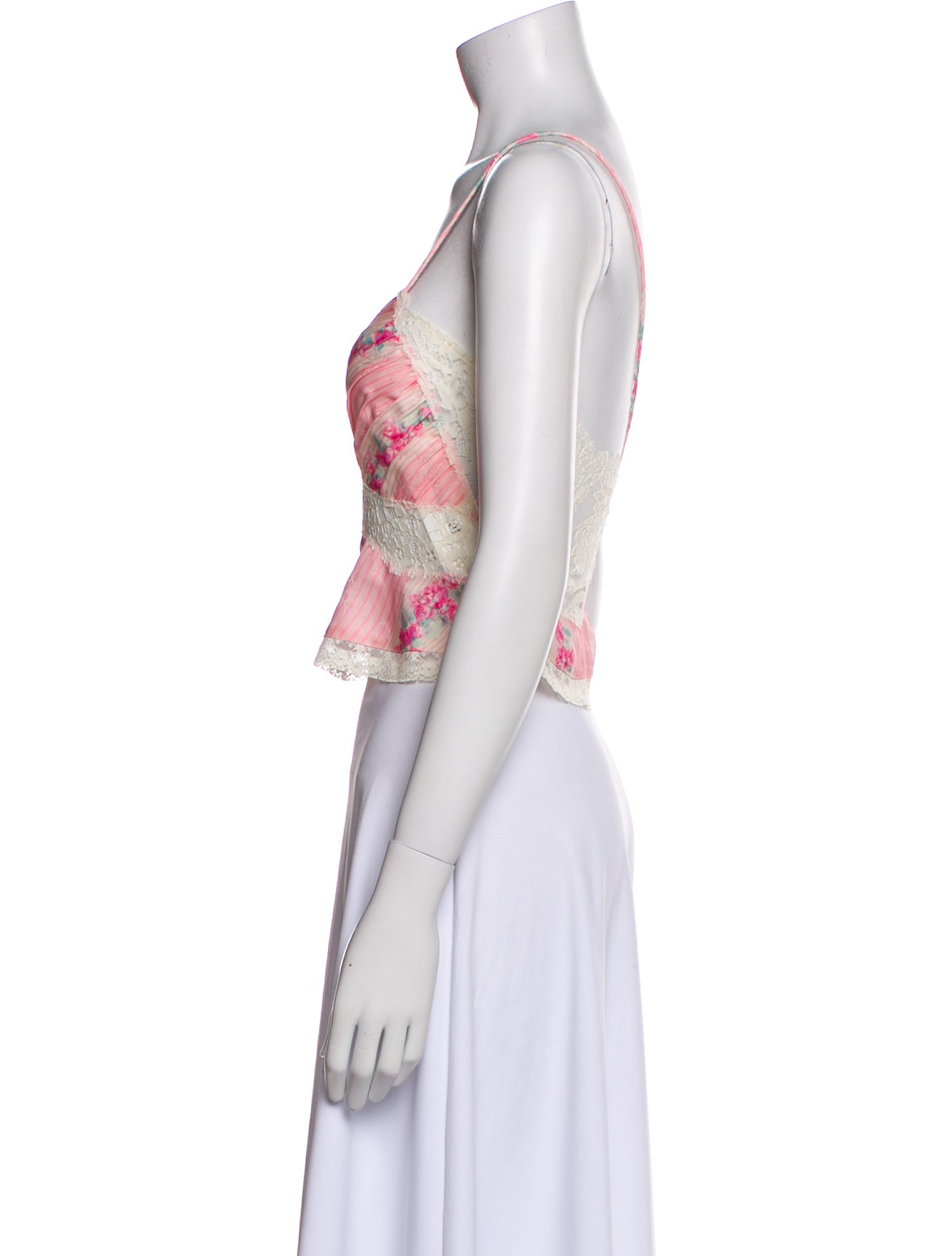 LoveShackFancy Floral Print V-Neck Crop Top