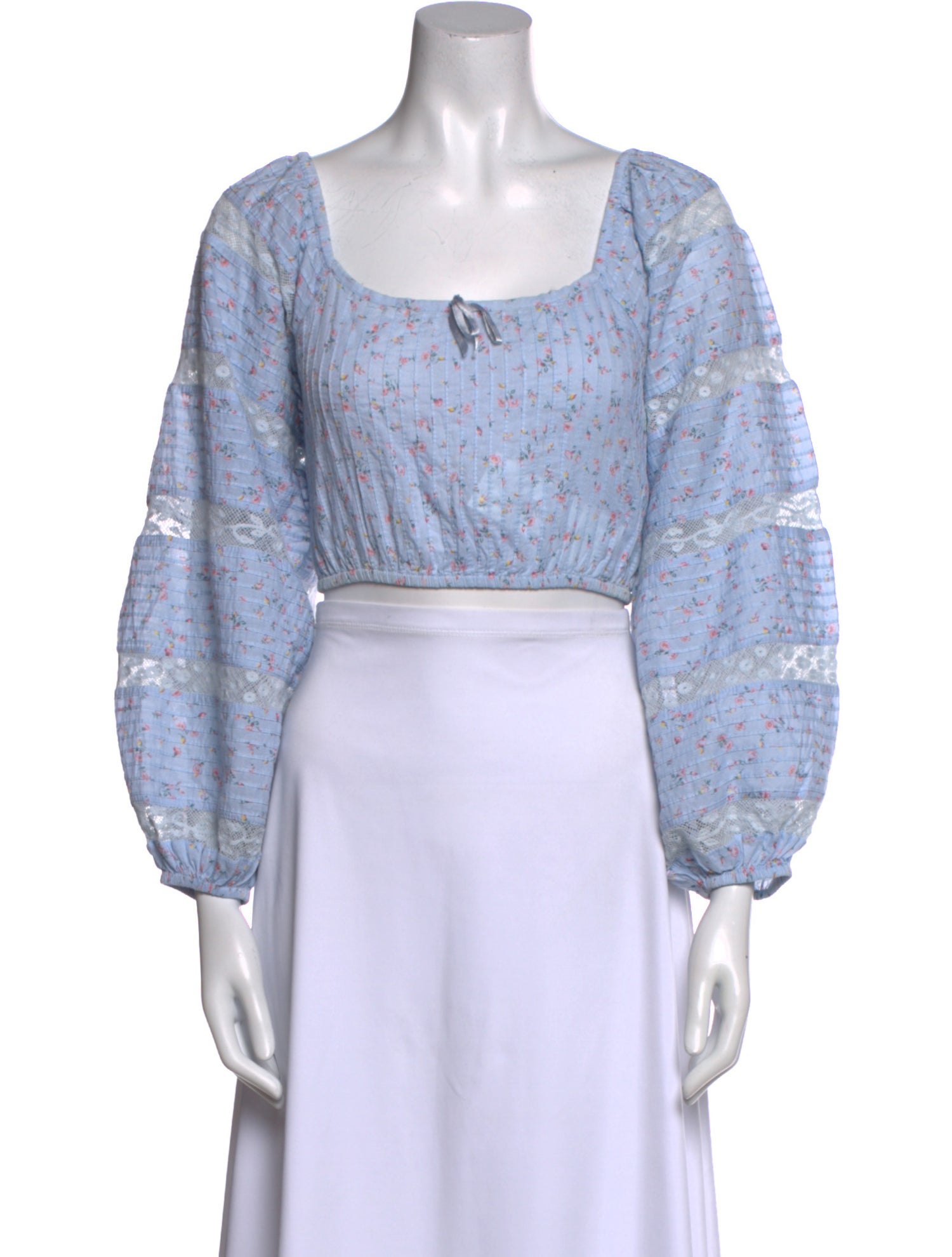 LoveShackFancy Floral Print Square Neckline Crop Top