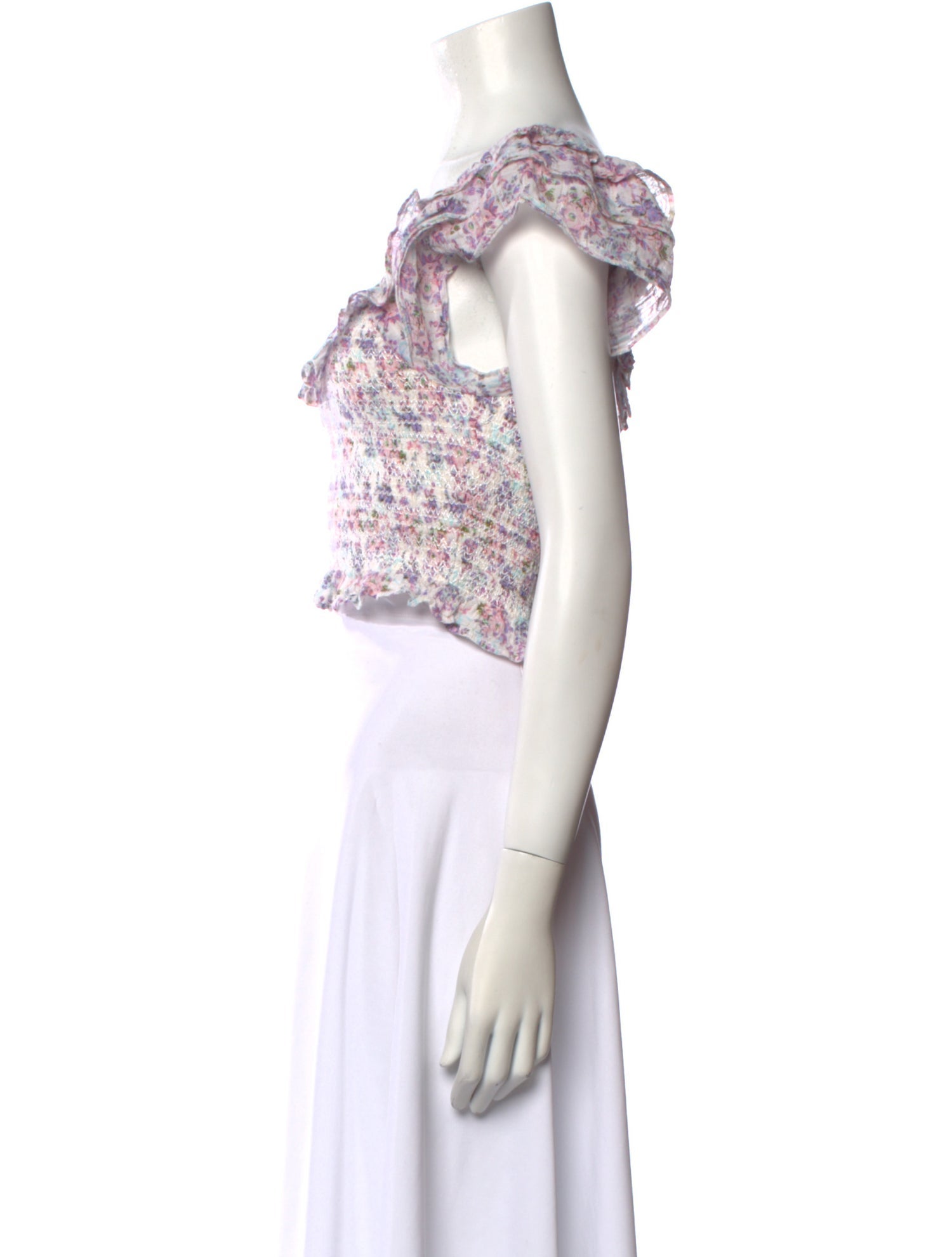 LoveShackFancy Floral Print Scoop Neck Crop Top