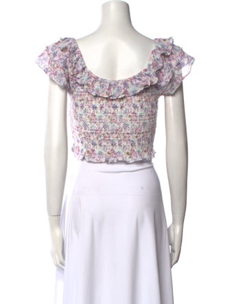 LoveShackFancy Floral Print Scoop Neck Crop Top