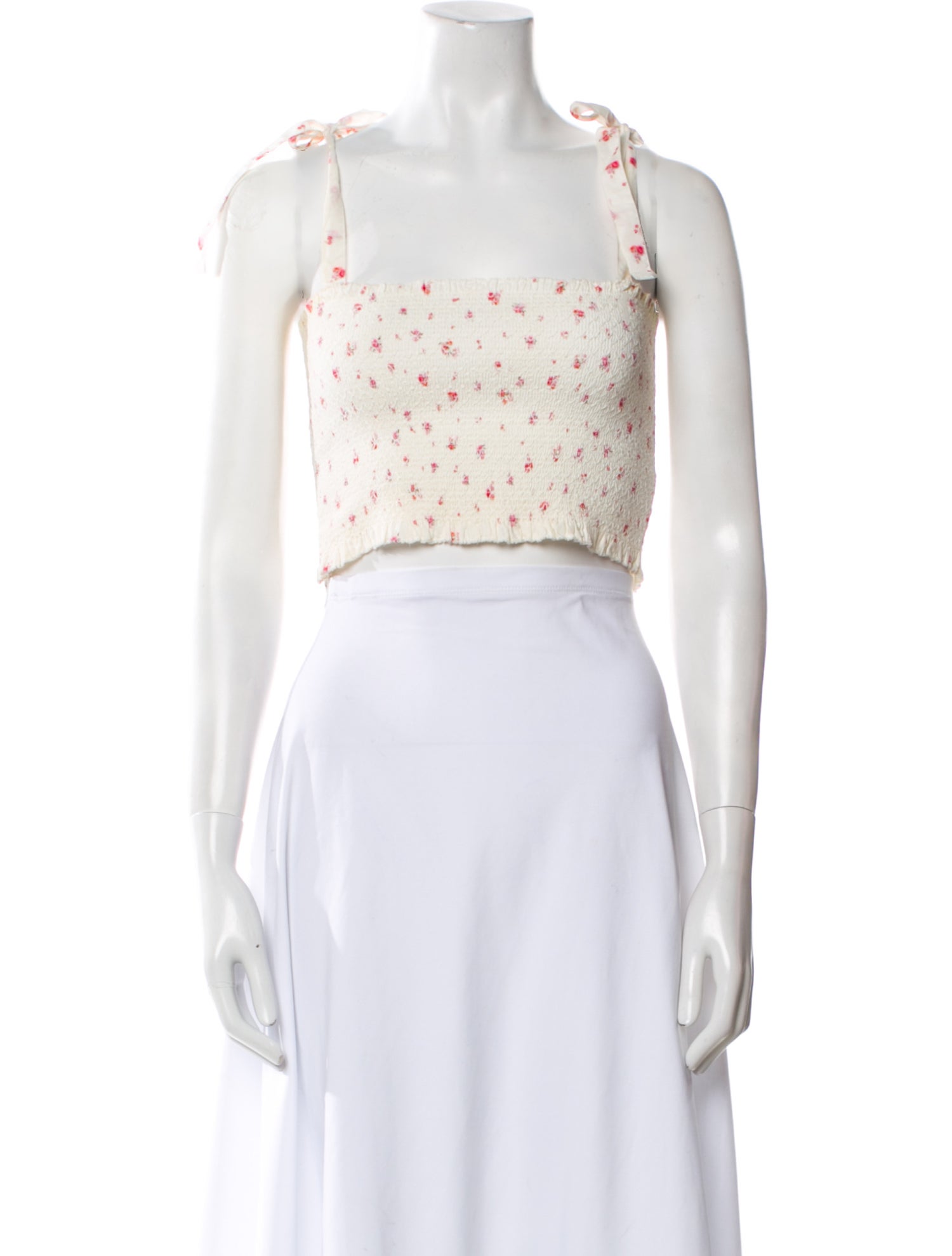 LoveShackFancy Floral Print Square Neckline Crop Top