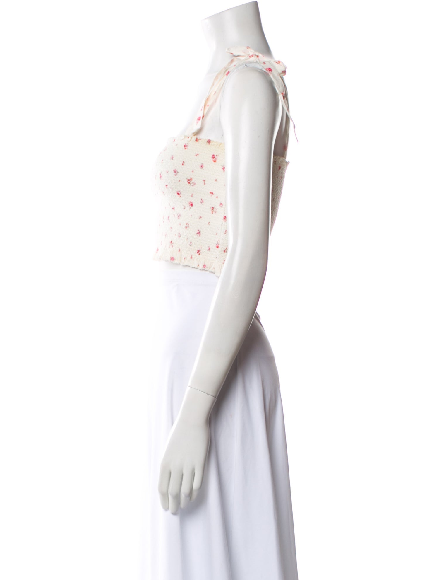 LoveShackFancy Floral Print Square Neckline Crop Top