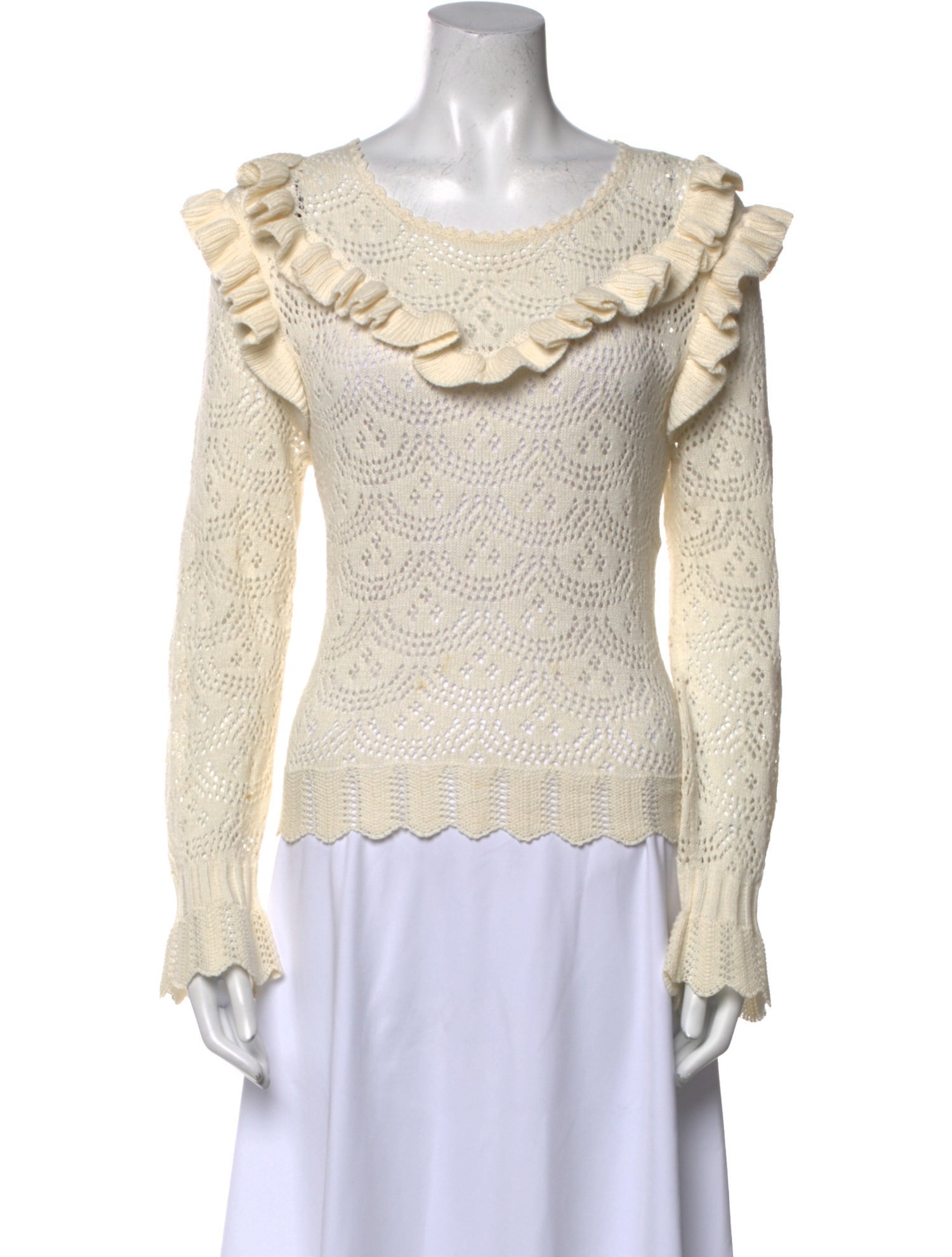 LoveShackFancy Scoop Neck Long Sleeve Top