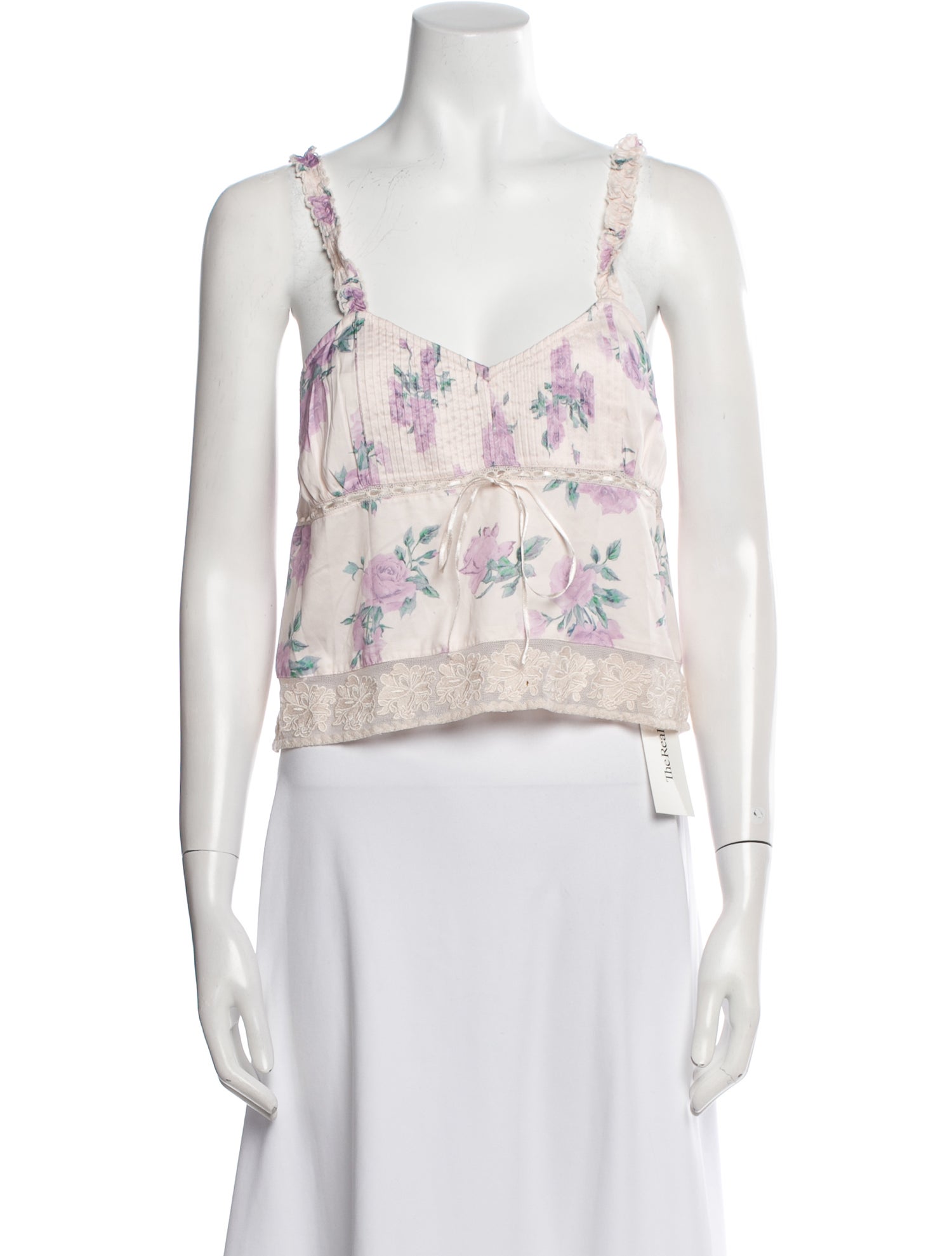 LoveShackFancy Floral Print V-Neck Crop Top