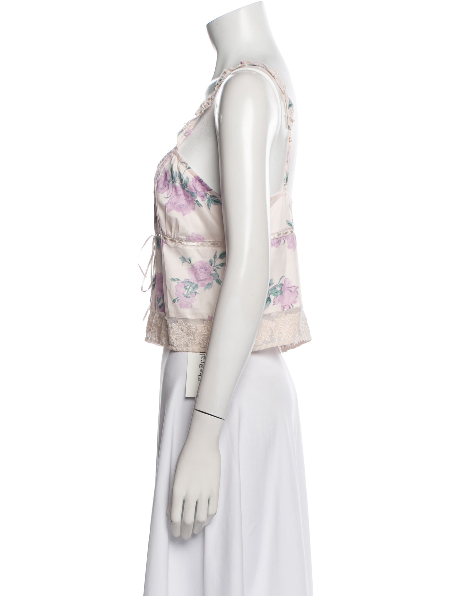 LoveShackFancy Floral Print V-Neck Crop Top