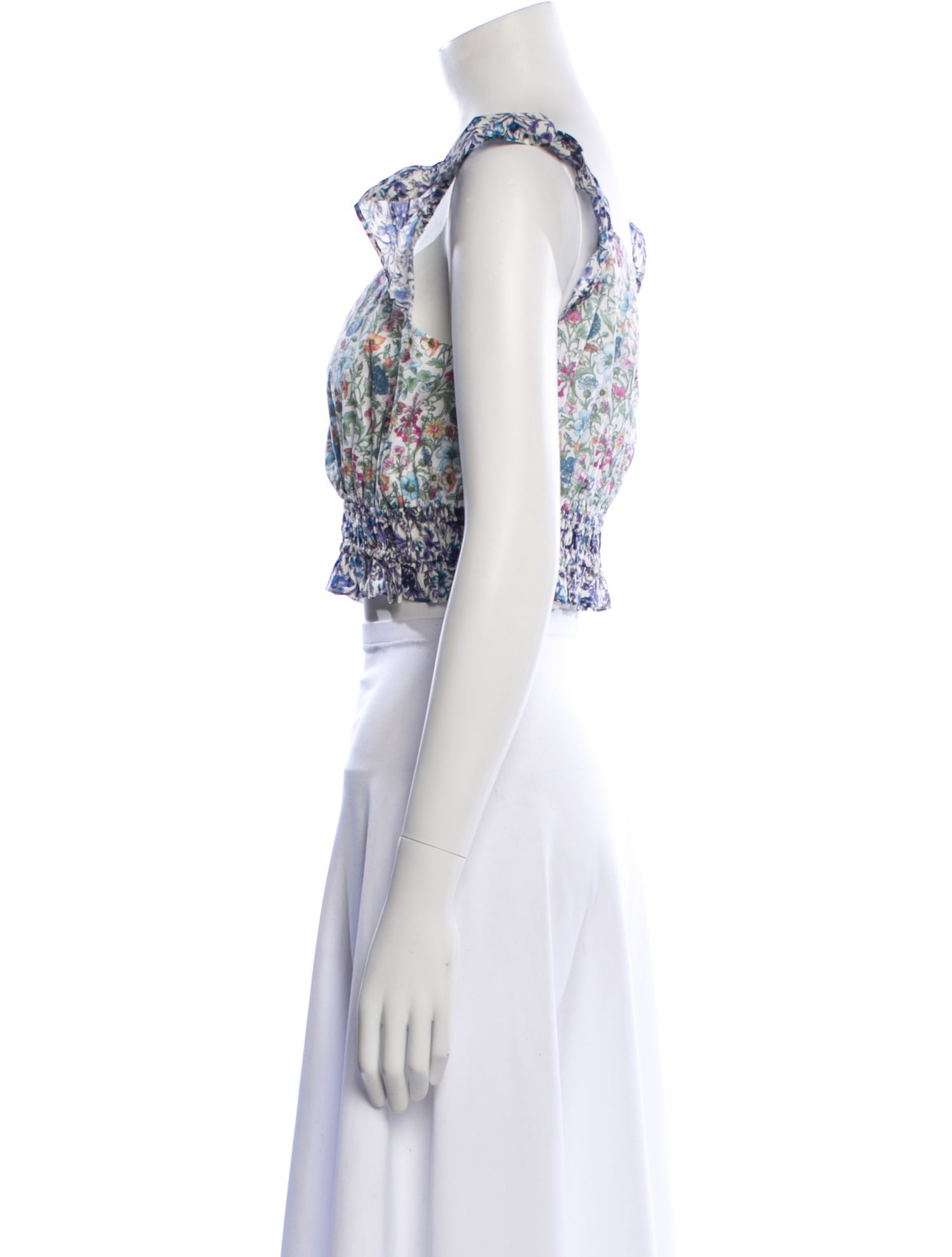 LoveShackFancy Floral Print V-Neck Crop Top