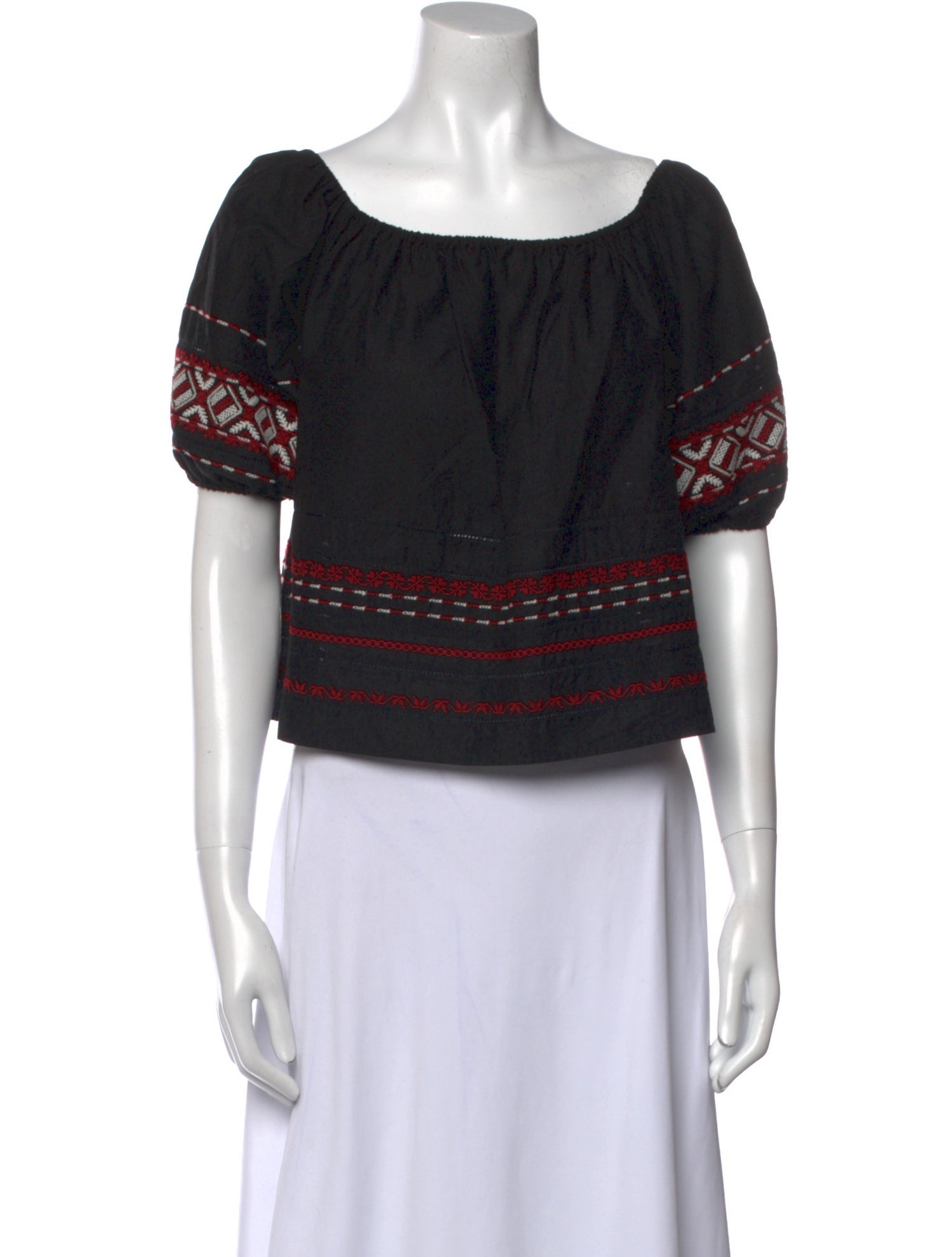 LoveShackFancy Striped Bateau Neckline Crop Top