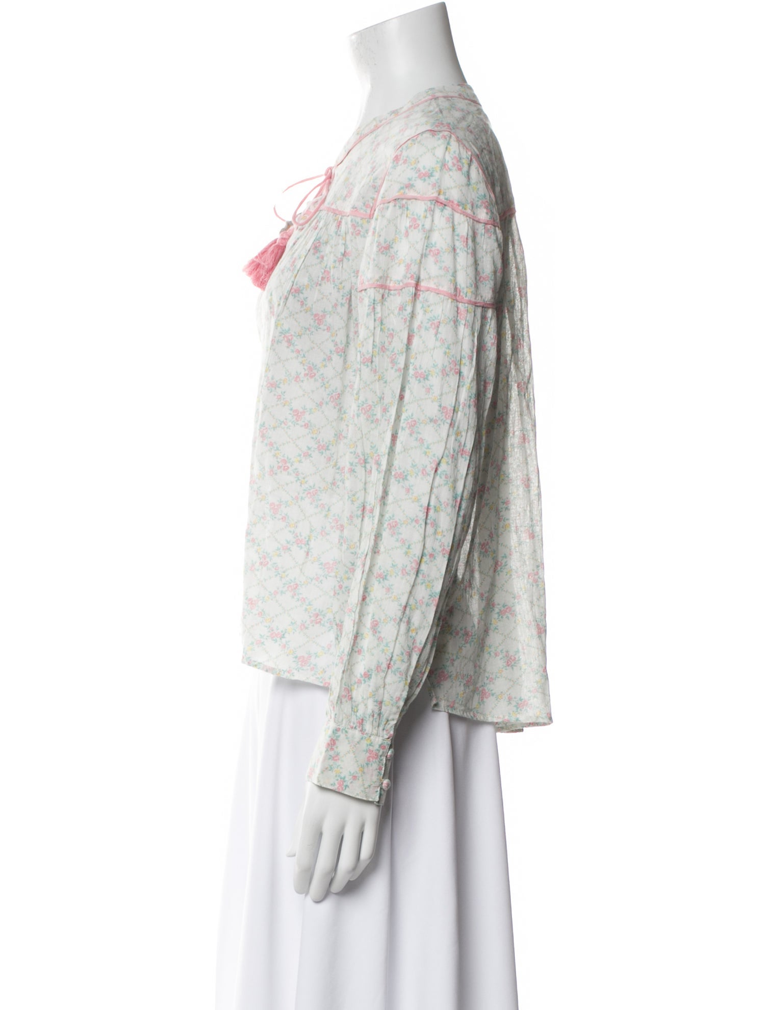 LoveShackFancy Floral Print Crew Neck Blouse