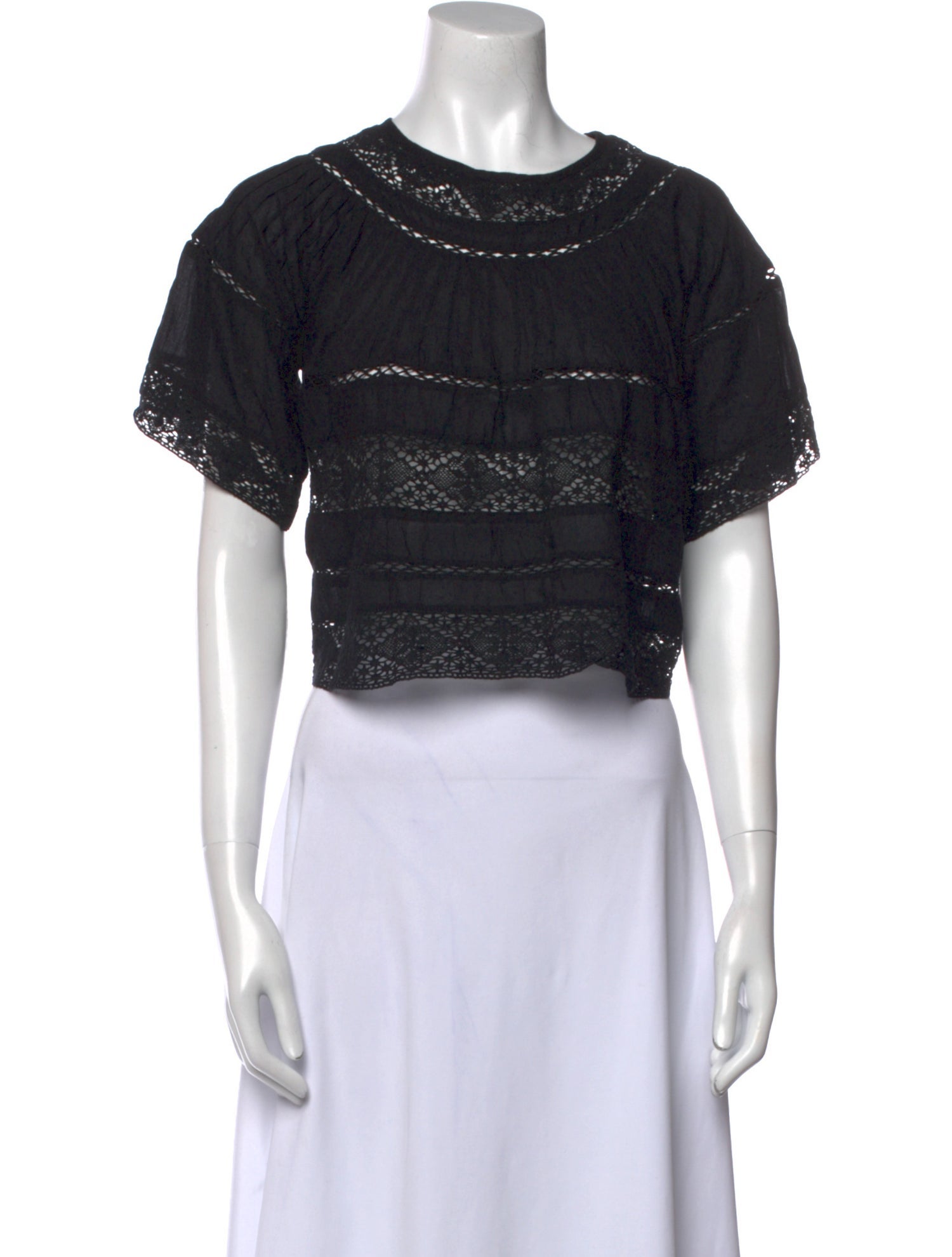 LoveShackFancy Bateau Neckline Short Sleeve Crop Top