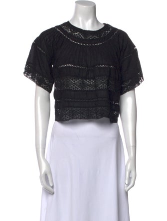 LoveShackFancy Bateau Neckline Short Sleeve Crop Top