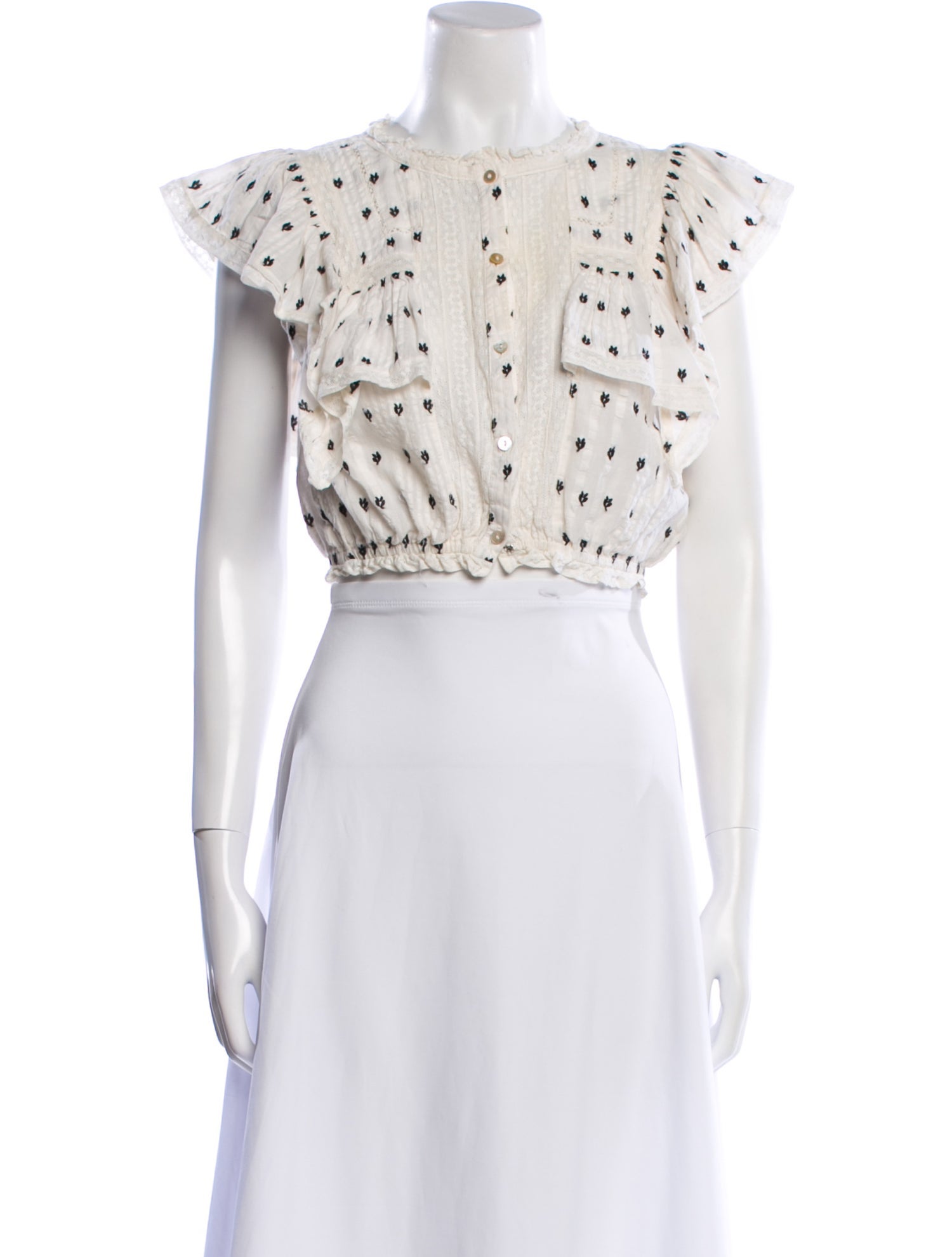 LoveShackFancy Printed Crew Neck Crop Top