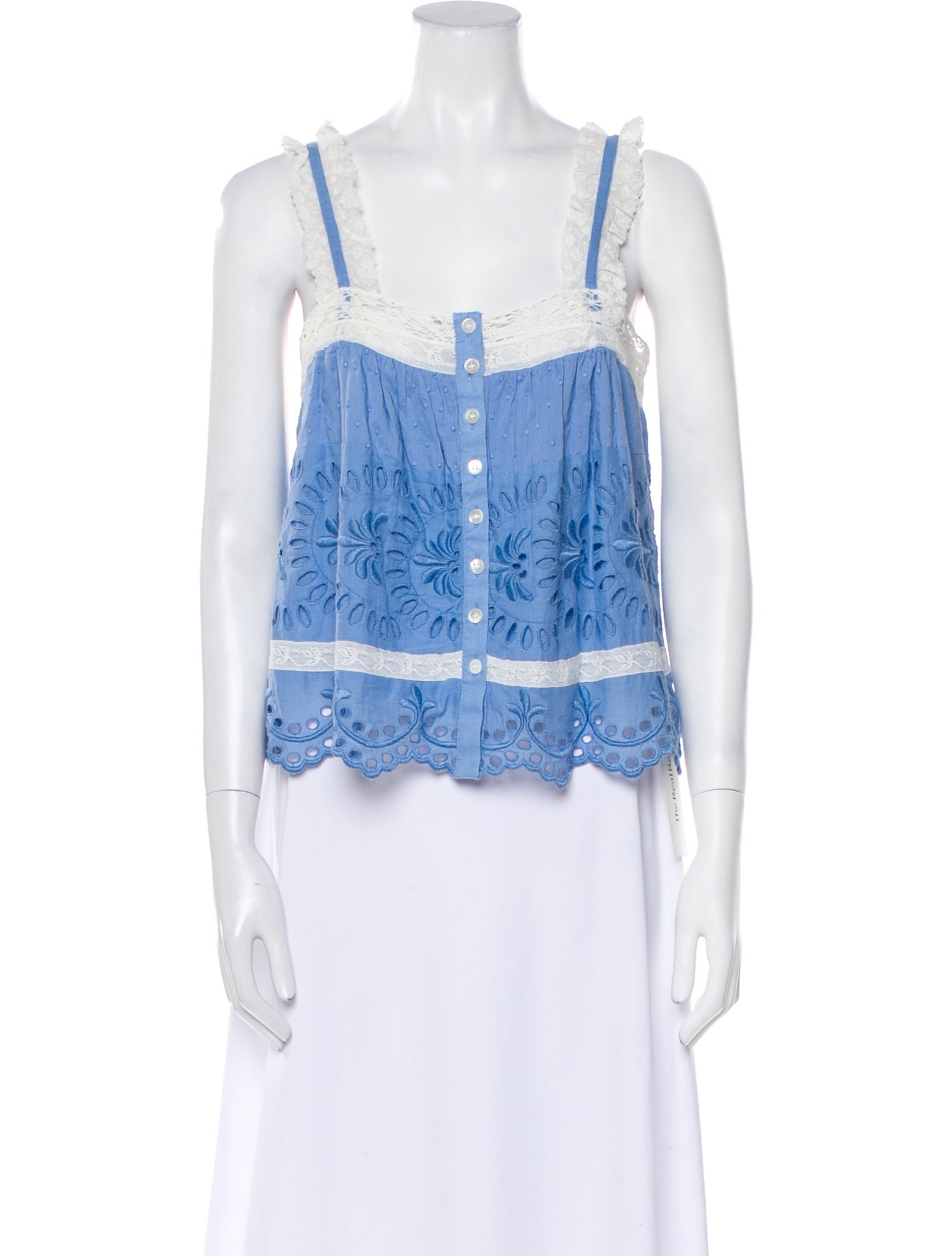 LoveShackFancy Chambray Square Neckline Crop Top