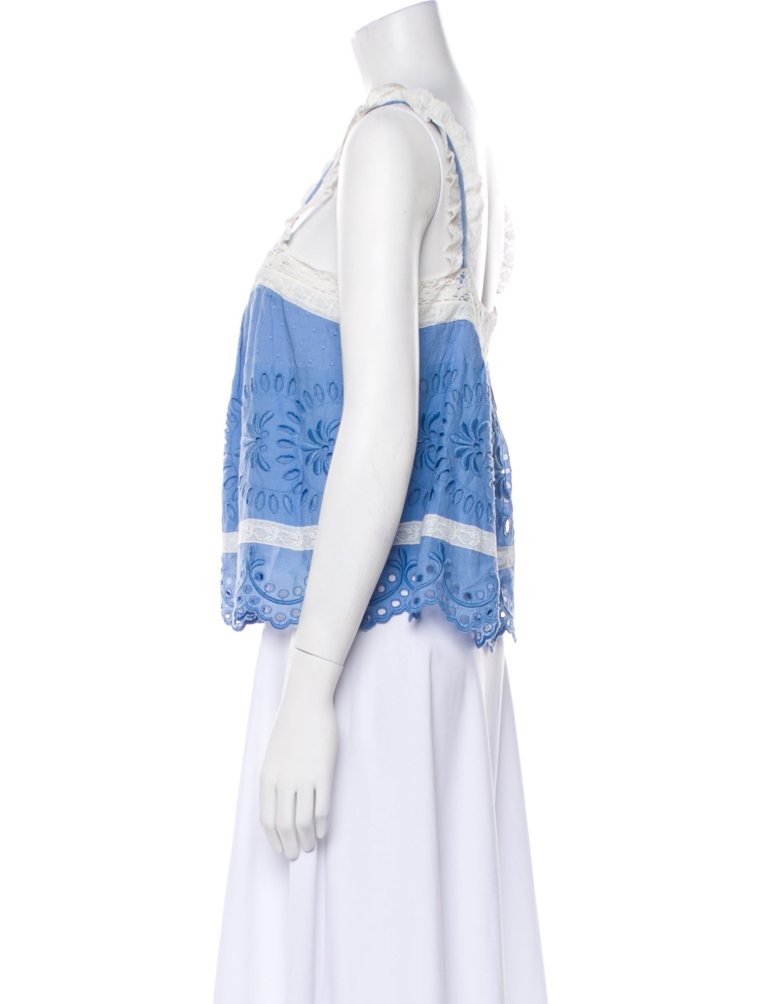 LoveShackFancy Chambray Square Neckline Crop Top