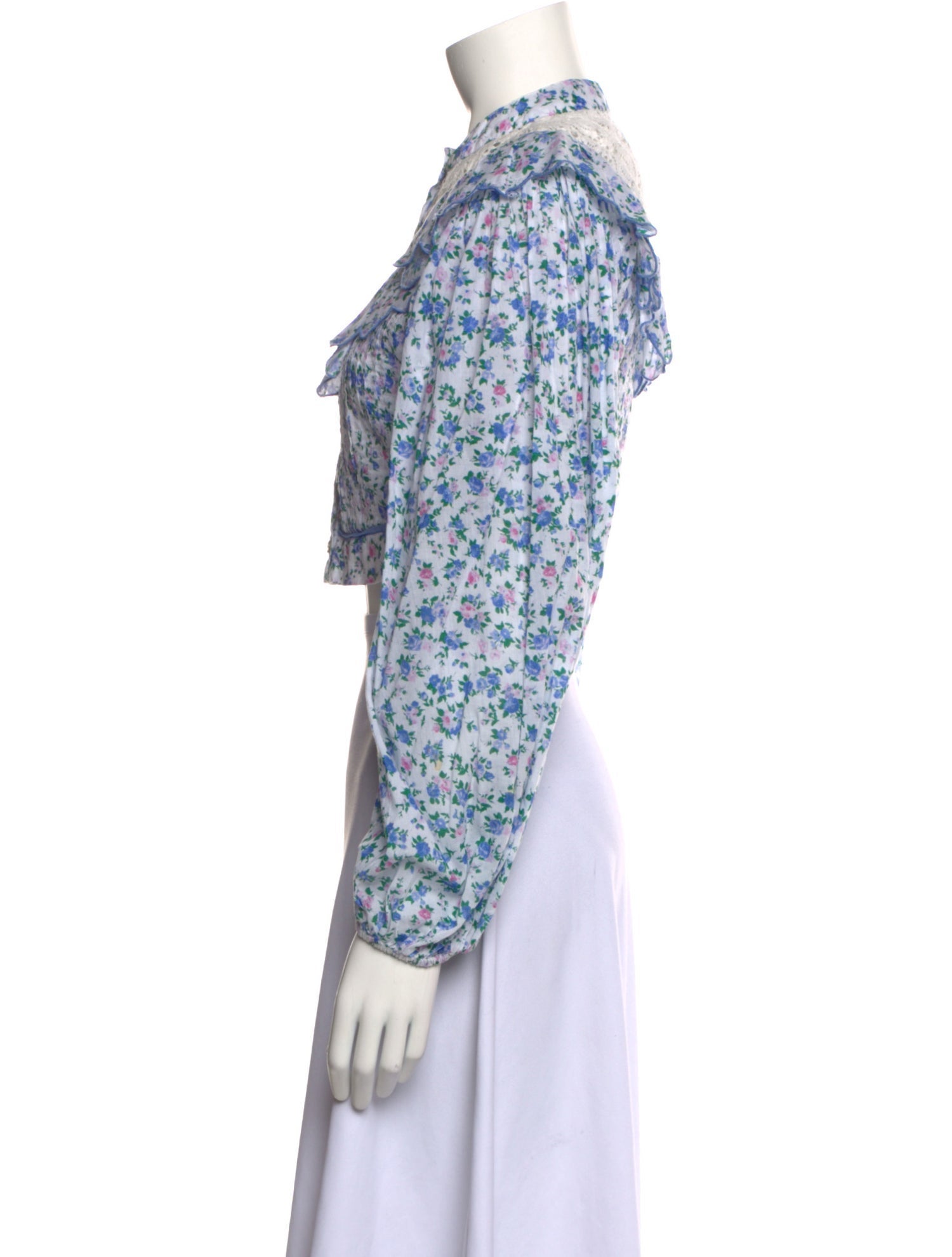 LoveShackFancy Floral Print Mock Neck Crop Top