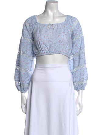 LoveShackFancy Floral Print Square Neckline Crop Top