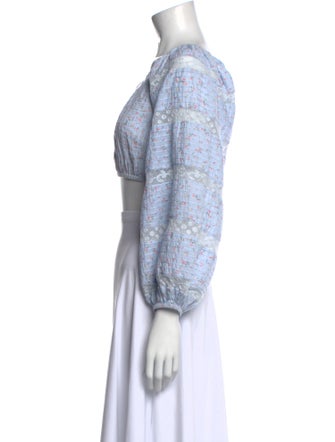 LoveShackFancy Floral Print Square Neckline Crop Top