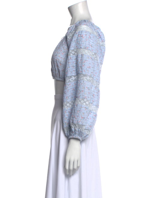 LoveShackFancy Floral Print Square Neckline Crop Top