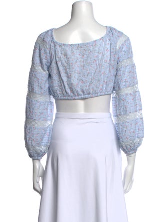 LoveShackFancy Floral Print Square Neckline Crop Top