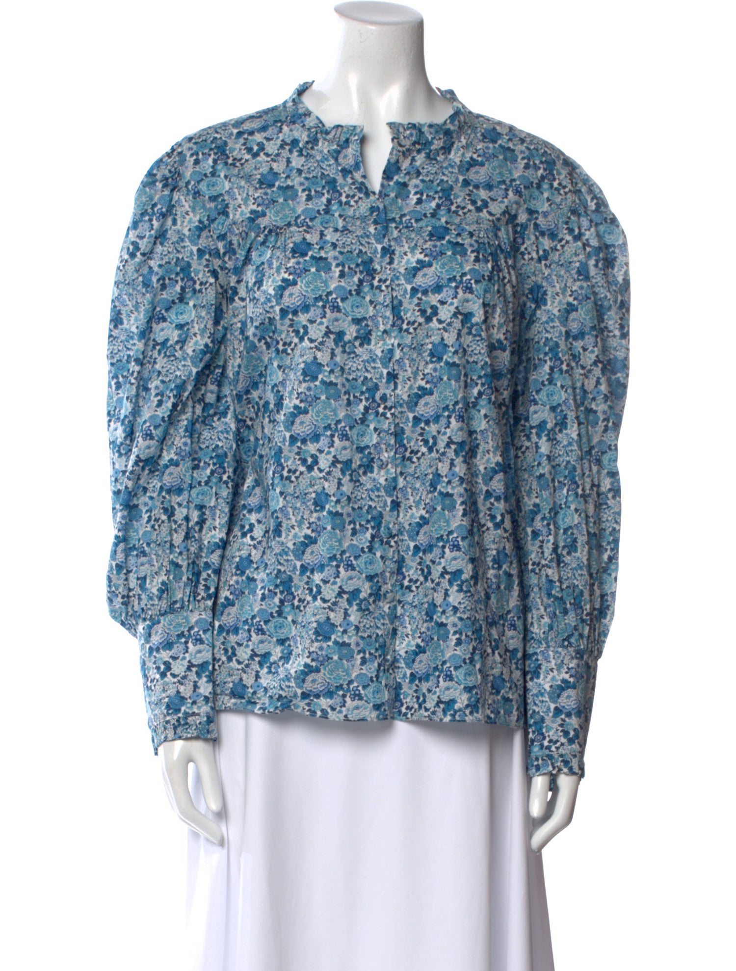 LoveShackFancy Floral Print Mock Neck Blouse