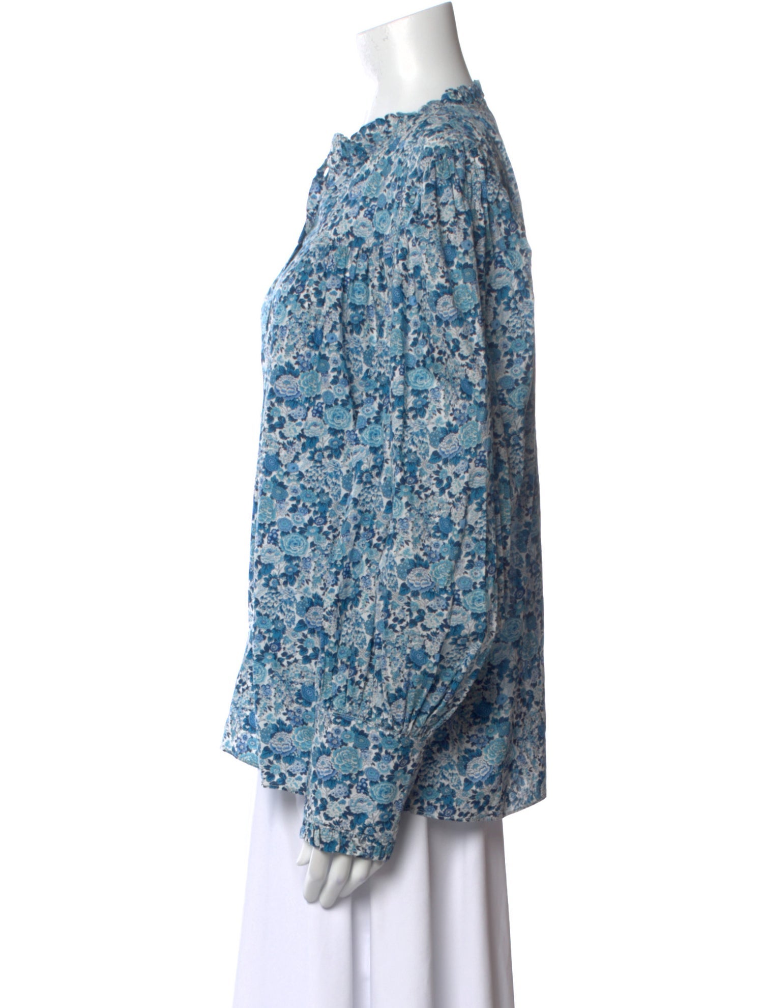 LoveShackFancy Floral Print Mock Neck Blouse