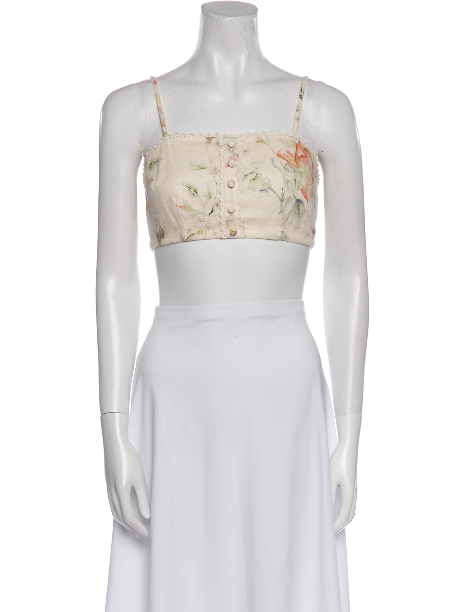 LoveShackFancy Linen Floral Print Crop Top