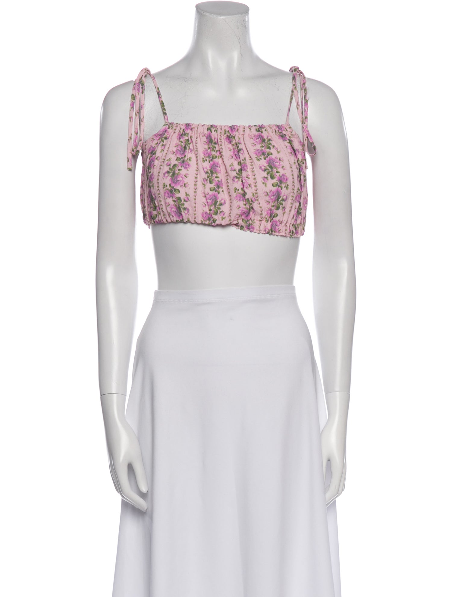 LoveShackFancy Floral Print Square Neckline Crop Top