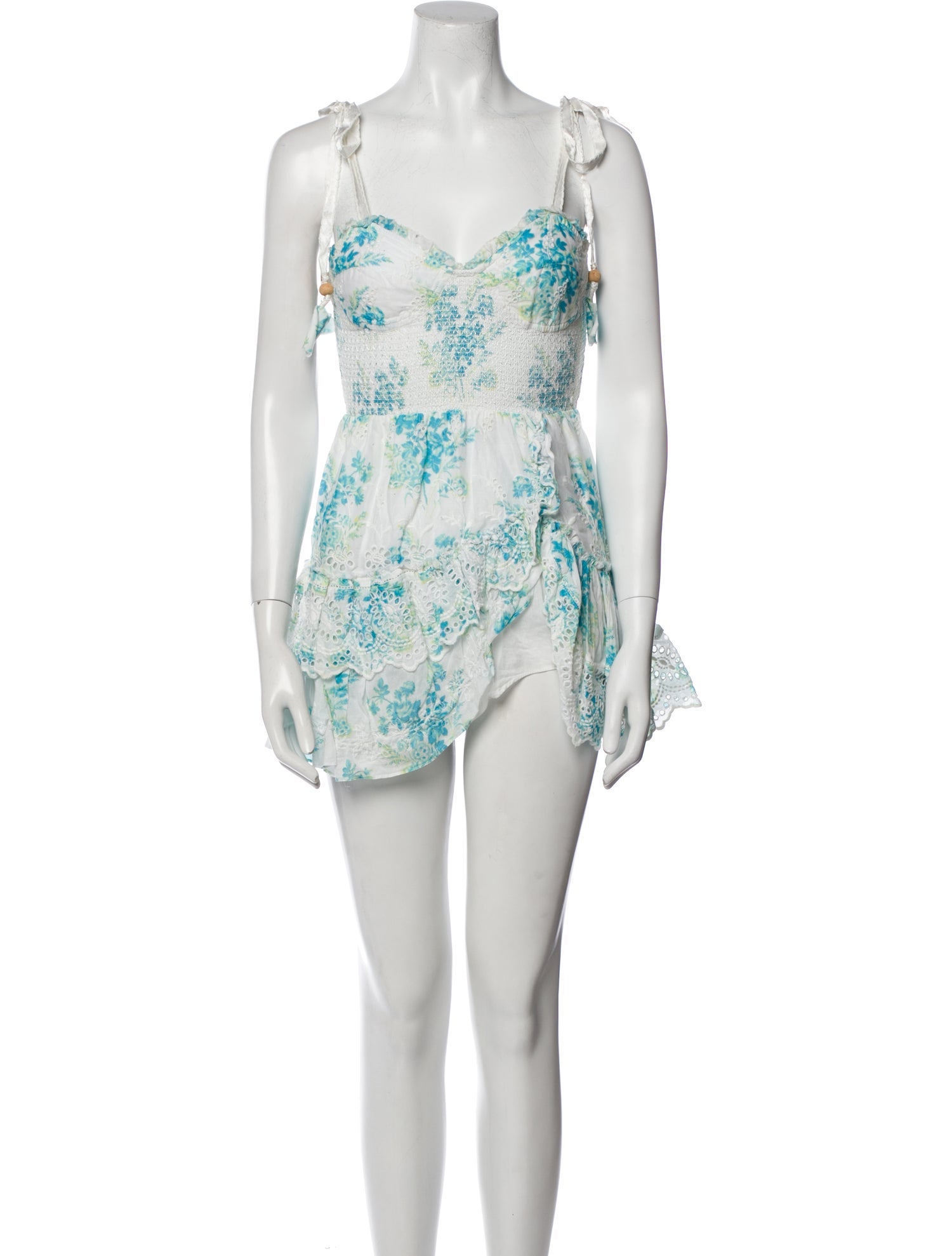 LoveShackFancy Floral Print Square Neckline Bodysuit