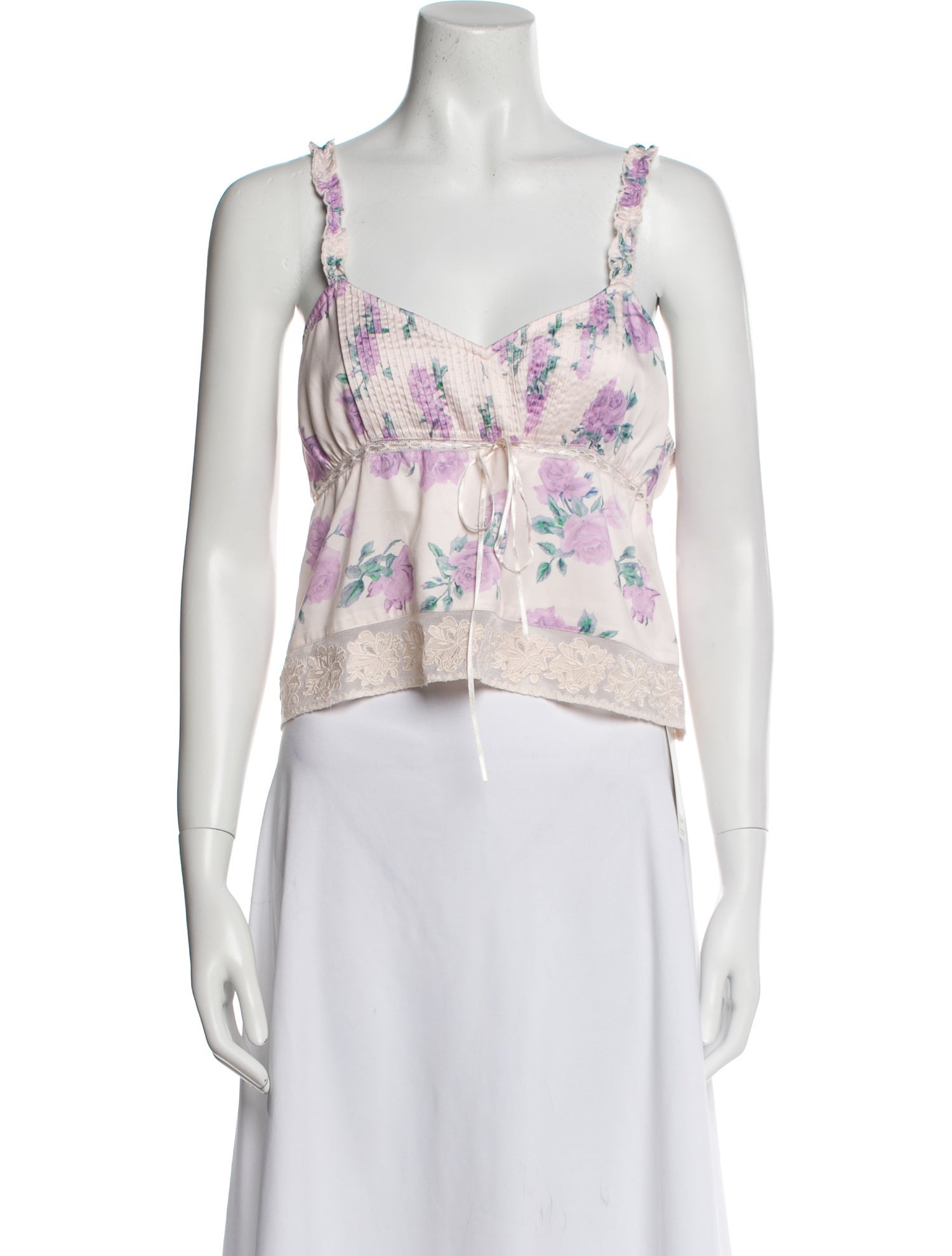 LoveShackFancy Floral Print V-Neck Crop Top