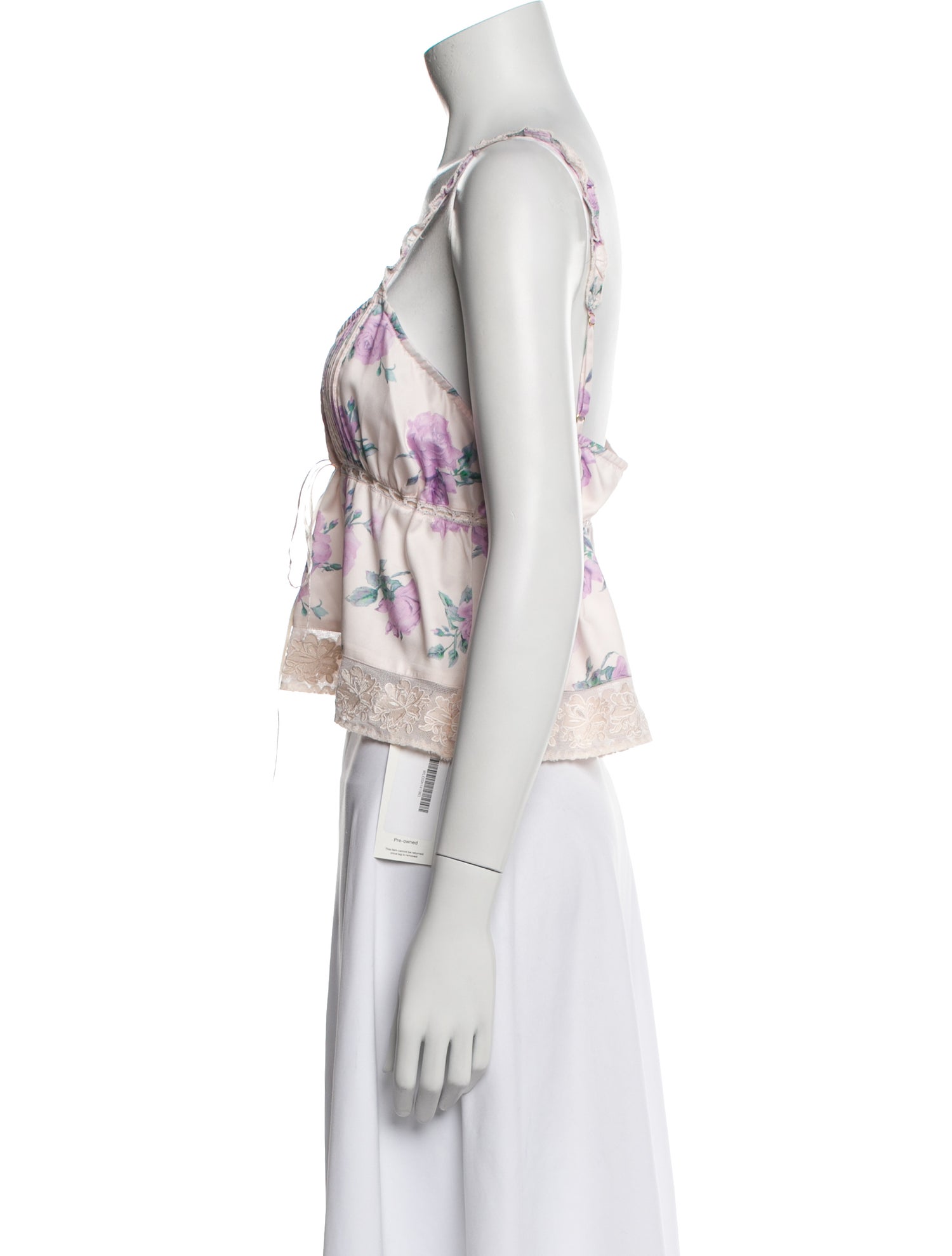 LoveShackFancy Floral Print V-Neck Crop Top