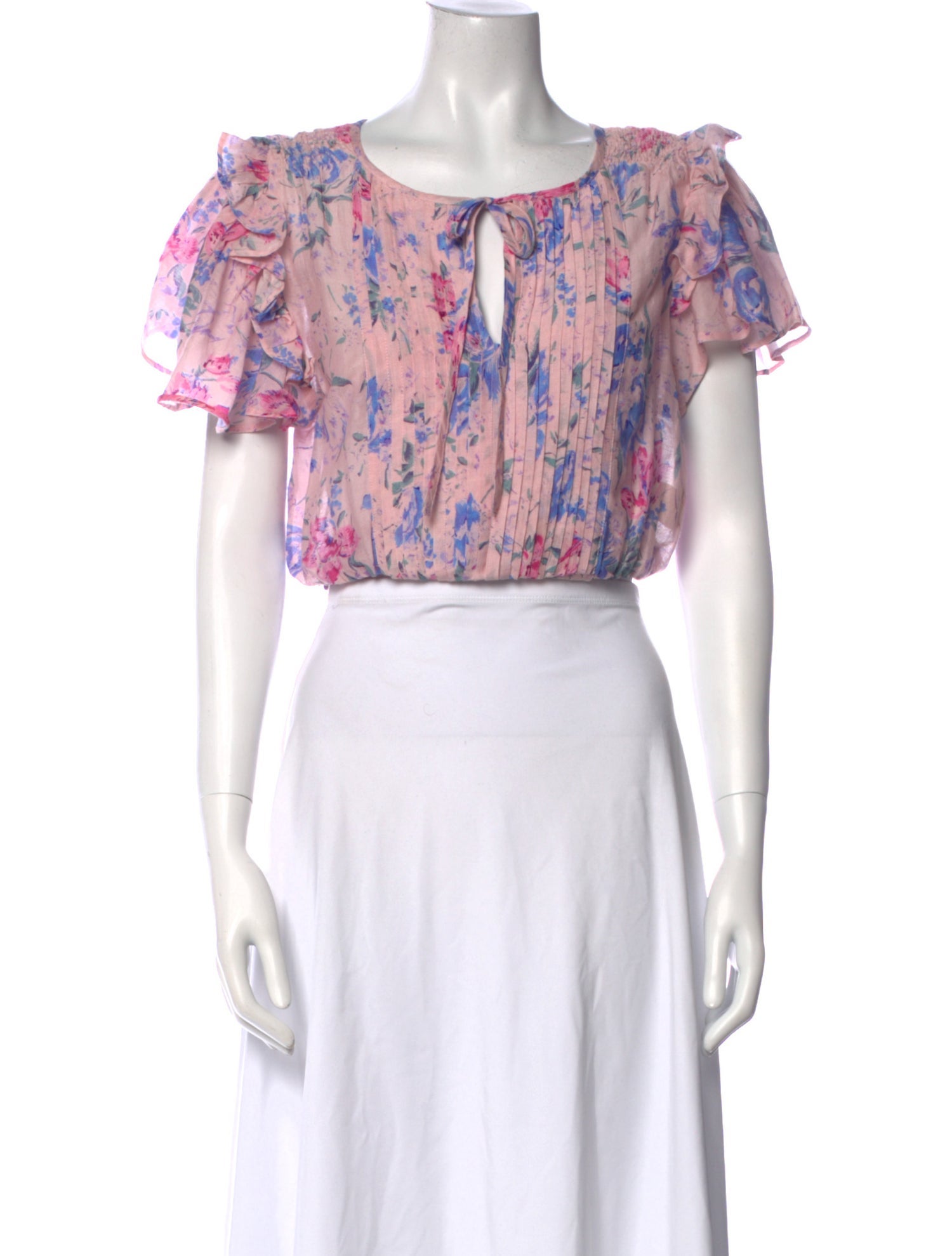 LoveShackFancy Floral Print Bateau Neckline Crop Top