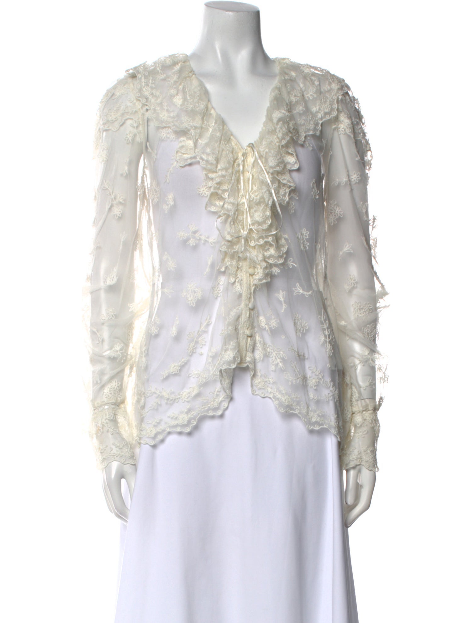 LoveShackFancy Floral Print V-Neck Blouse