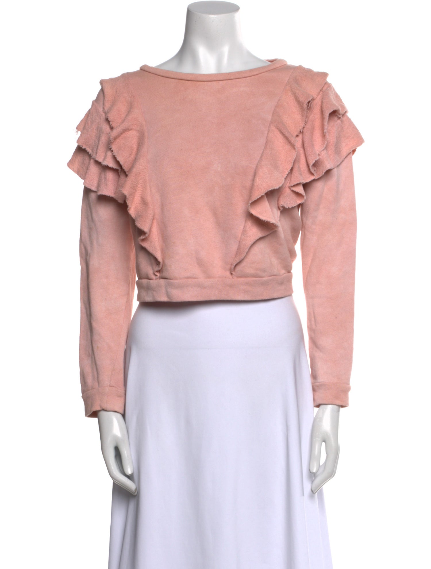 LoveShackFancy Scoop Neck Long Sleeve Crop Top