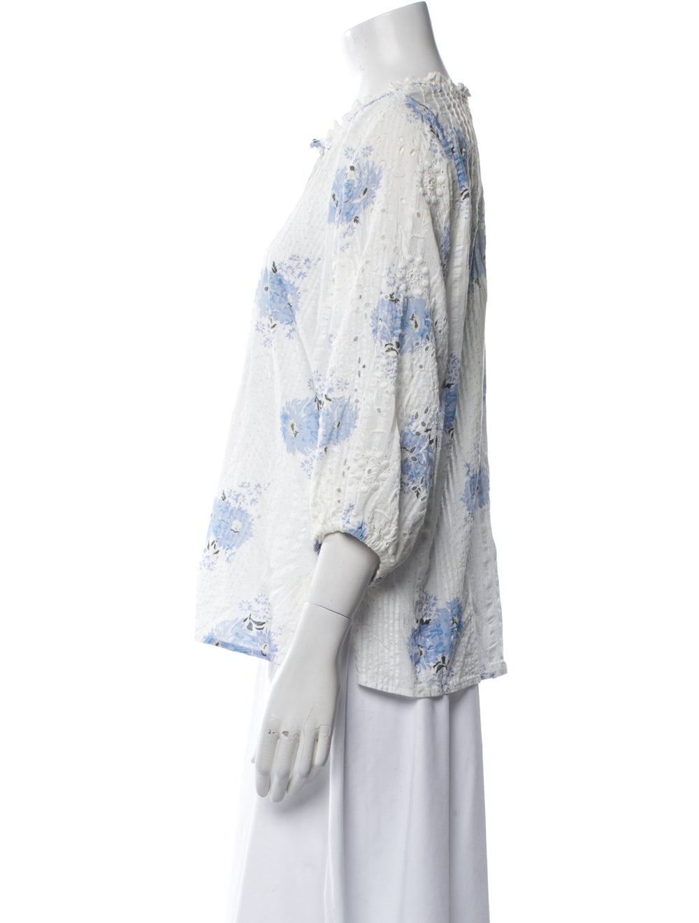 LoveShackFancy Button-Up Top White Printed Eyelet… - image 2