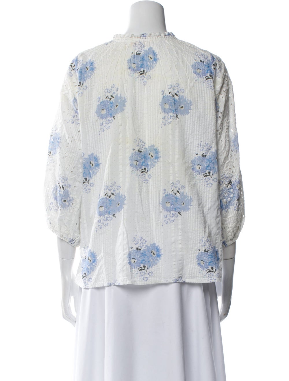 LoveShackFancy Button-Up Top White Printed Eyelet… - image 3