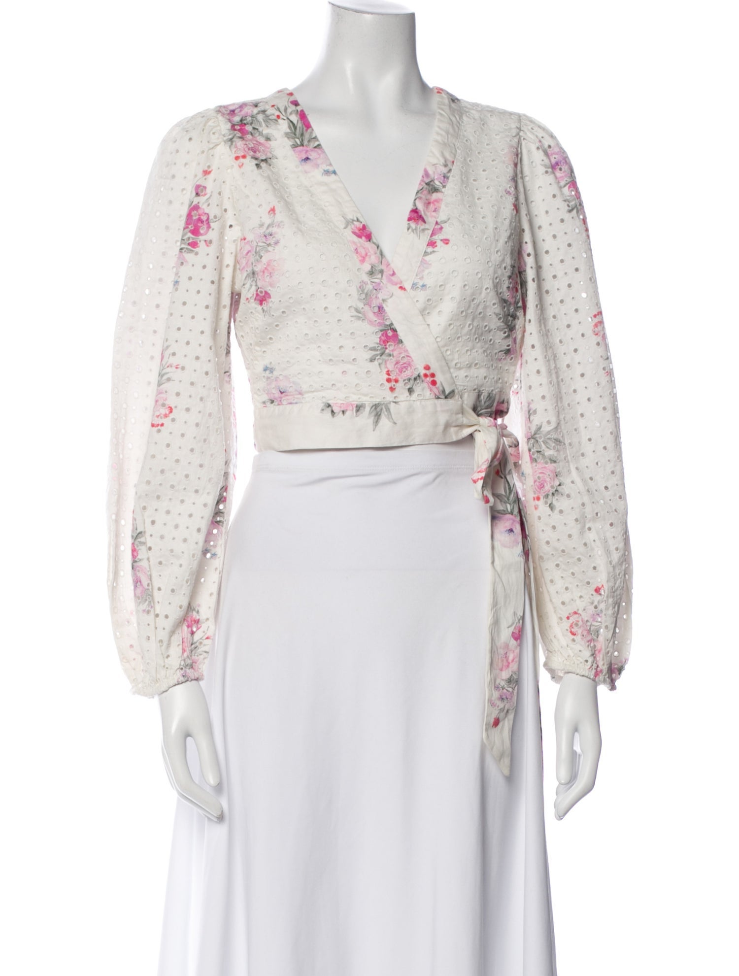 LoveShackFancy Floral Print V-Neck Crop Top