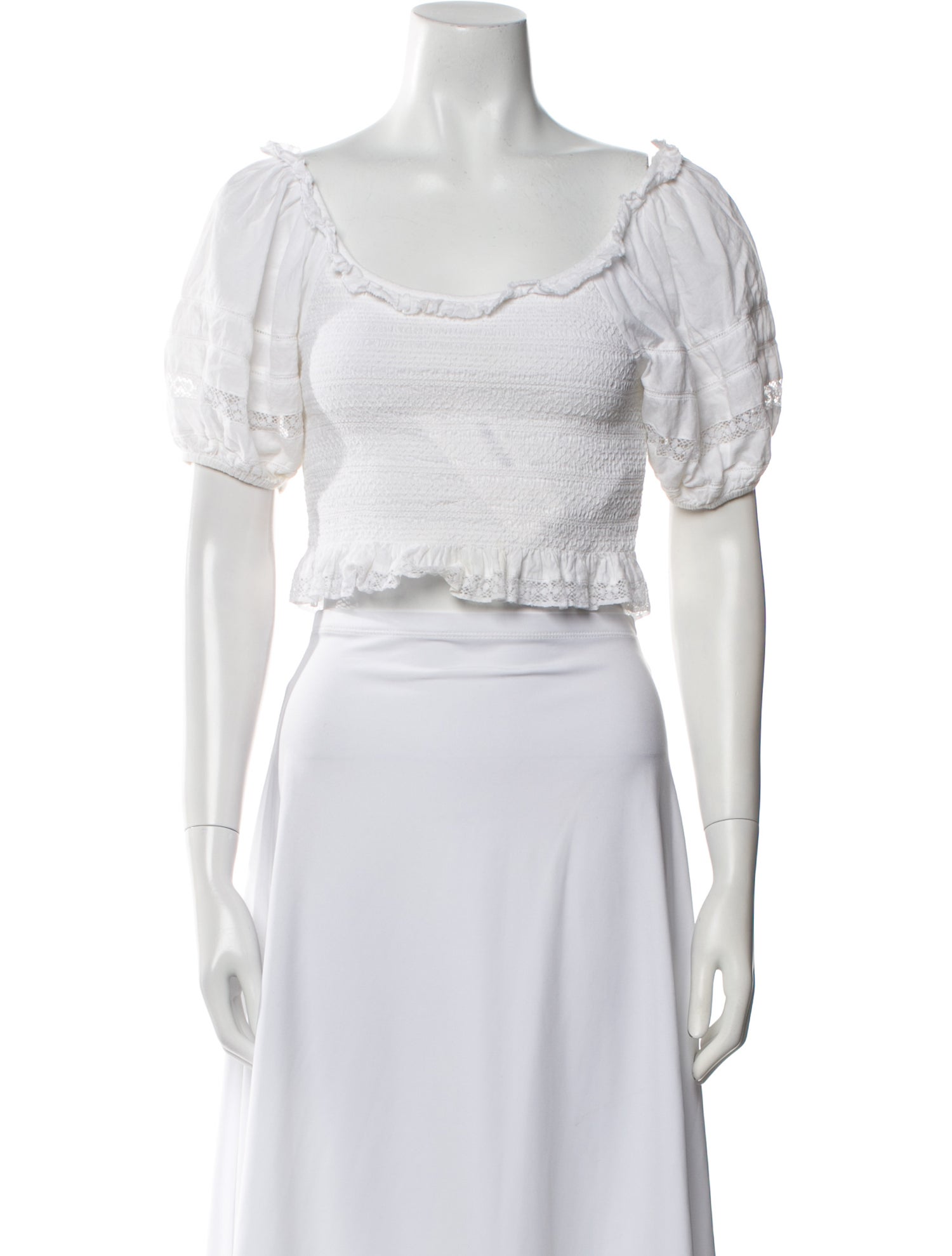 LoveShackFancy Square Neckline Short Sleeve Crop Top