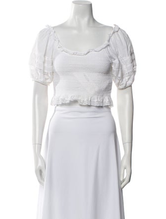 LoveShackFancy Square Neckline Short Sleeve Crop Top