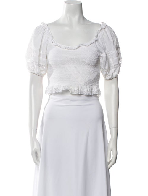 LoveShackFancy Square Neckline Short Sleeve Crop Top