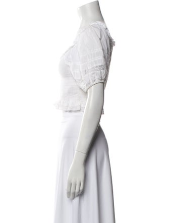 LoveShackFancy Square Neckline Short Sleeve Crop Top